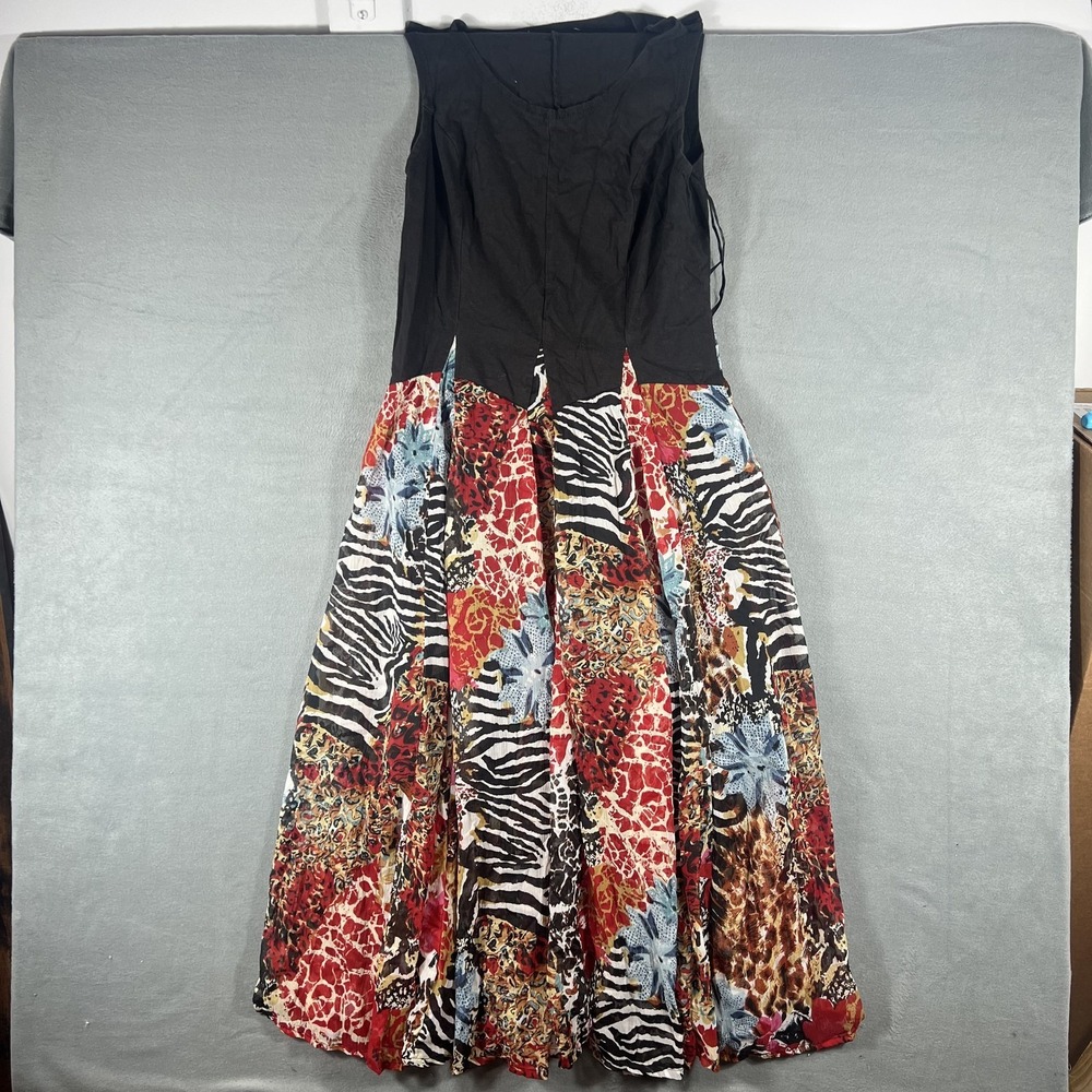 Women's Black Bodice Maxi Dress with Vibrant‎ Animal Print & Floral Patchwork